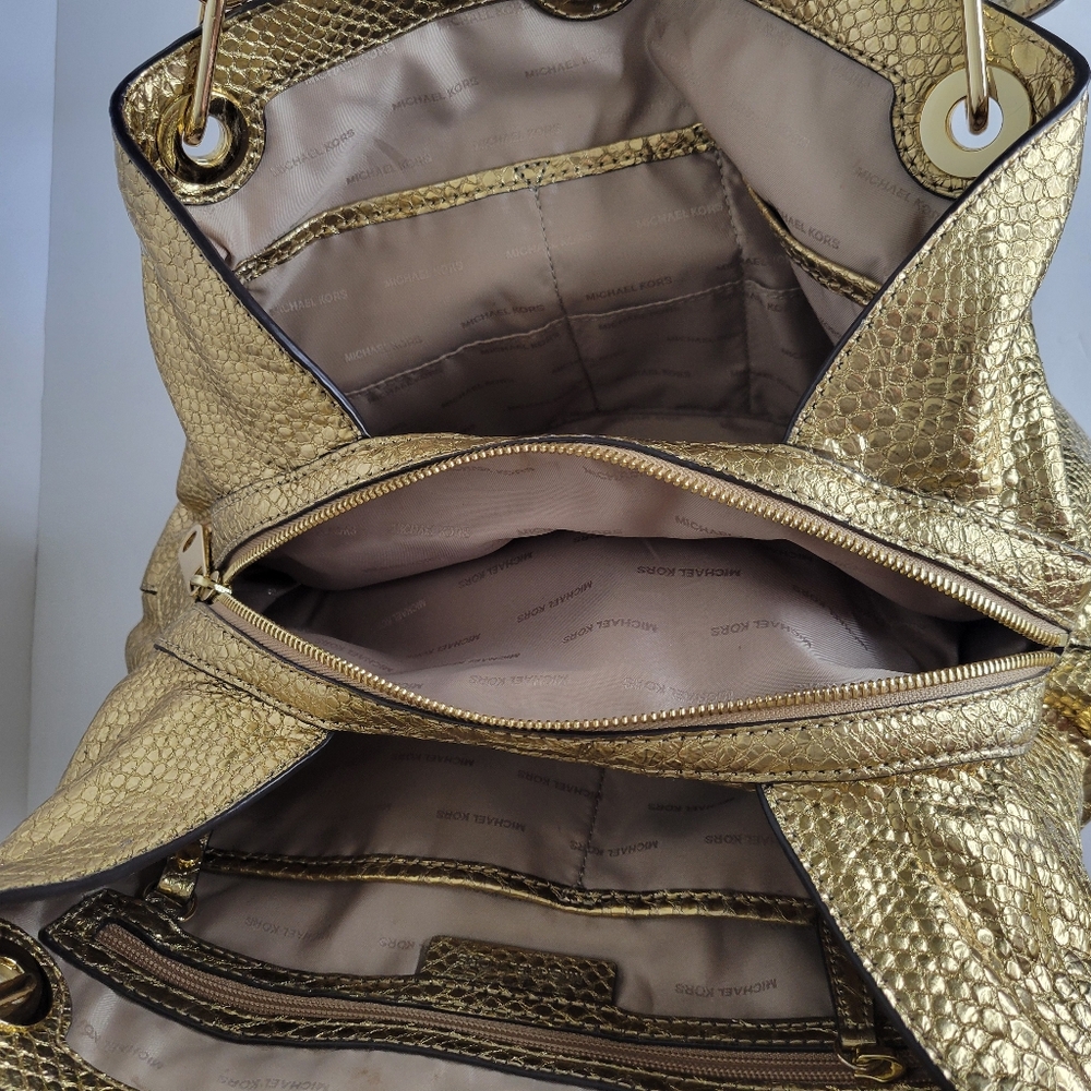 Michael Kors Gold Embossed Python Raven Shoulder … - image 8